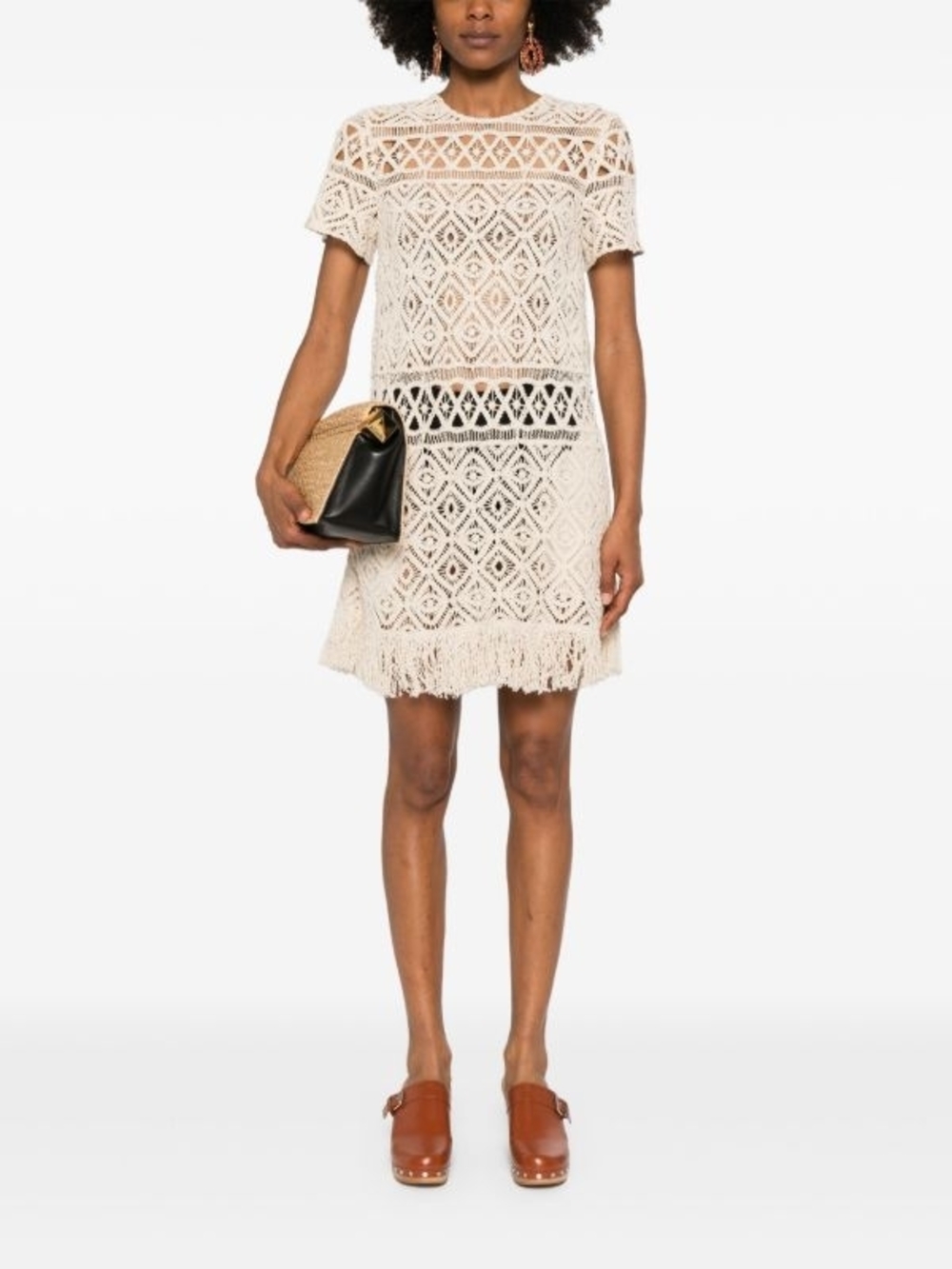 Authentic La DoubleJ - Crochet Fringe Short Dress in Cream